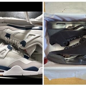 Jordan 3 Black Catand Jordan 4 Milarty Navy Size 10